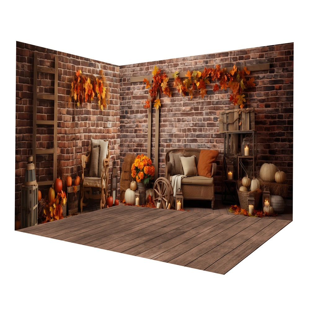 Autumn Harvest Barn Brick Wall Backdrop Room Set RR8-660