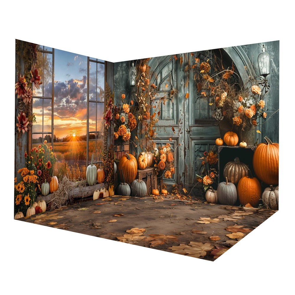 Autumn Sunflower Field Vintage Wall Backdrop Room Set RR8-661