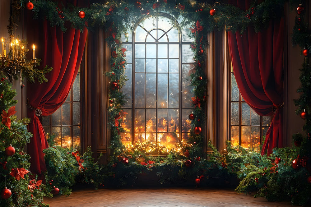 Christmas Balls Wreath Window Backdrop RR8-67