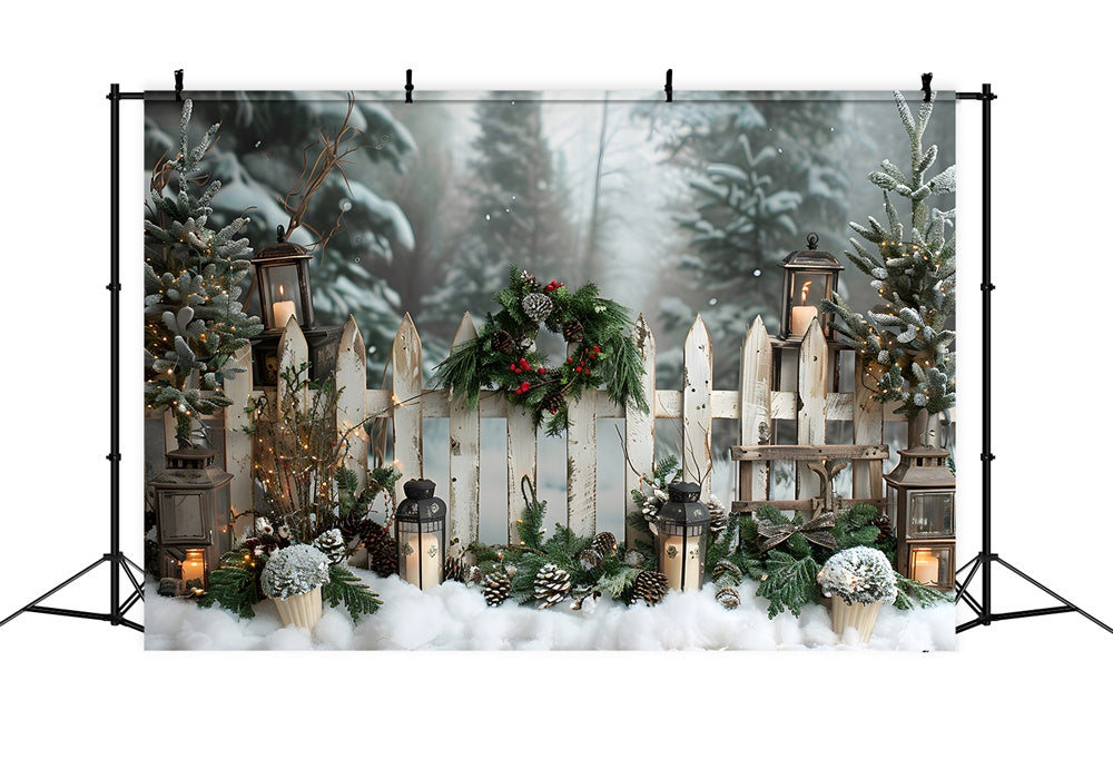 Christmas Snow Covered Forest Fence Backdrop RR8-7