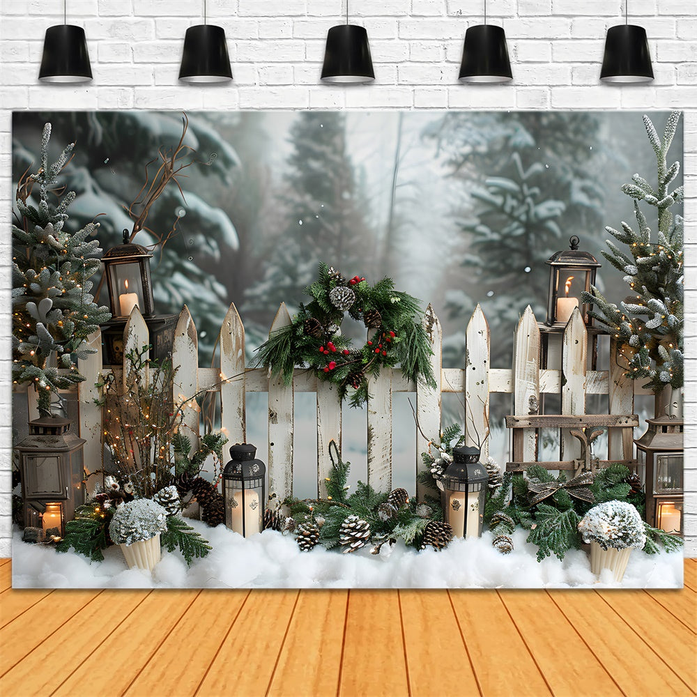 Christmas Snow Covered Forest Fence Backdrop RR8-7