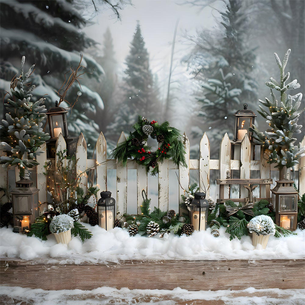 Christmas Snow Covered Forest Fence Backdrop RR8-7