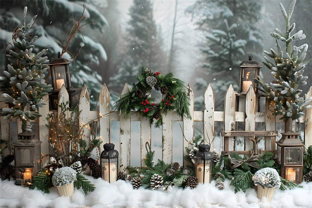 Christmas Snow Covered Forest Fence Backdrop RR8-7