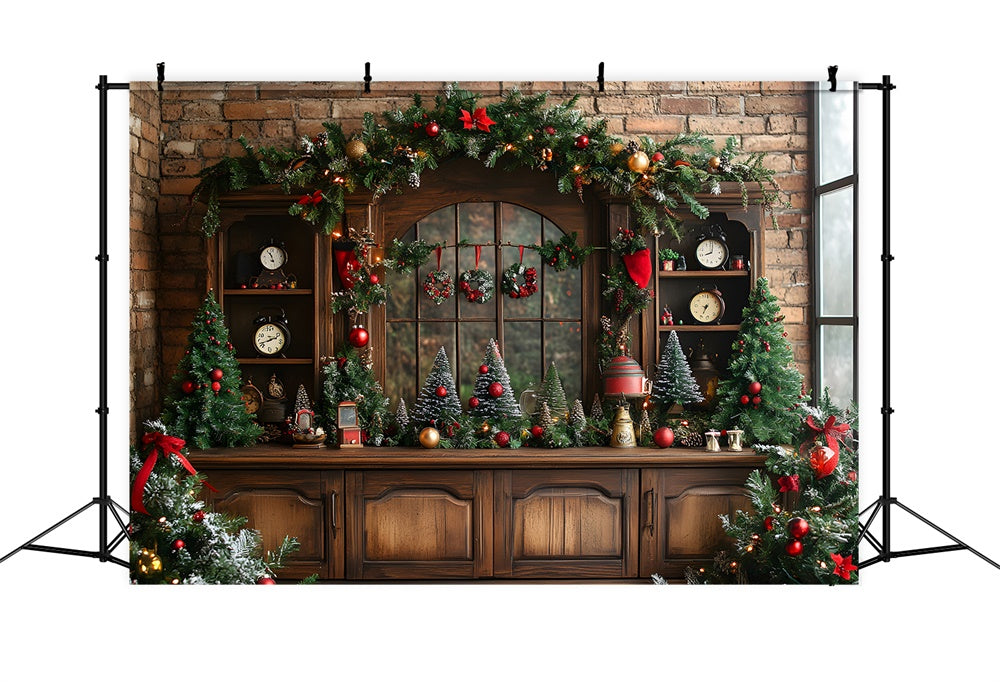 Christmas Trees Wreath Retro Room Backdrop RR8-70