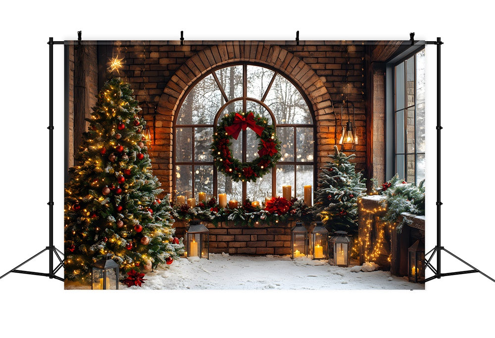 Christmas Brick Room Wreath Window Backdrop RR8-72