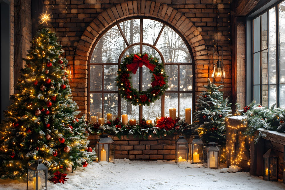 Christmas Brick Room Wreath Window Backdrop RR8-72