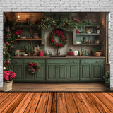 Christmas Green Kitchen Photography Backdrop RR8-73