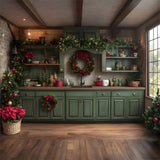 Christmas Green Kitchen Photography Backdrop RR8-73