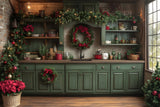 Christmas Green Kitchen Photography Backdrop RR8-73