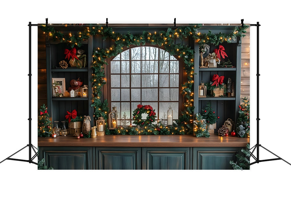 Christmas Kitchen Window String Lights Backdrop RR8-75