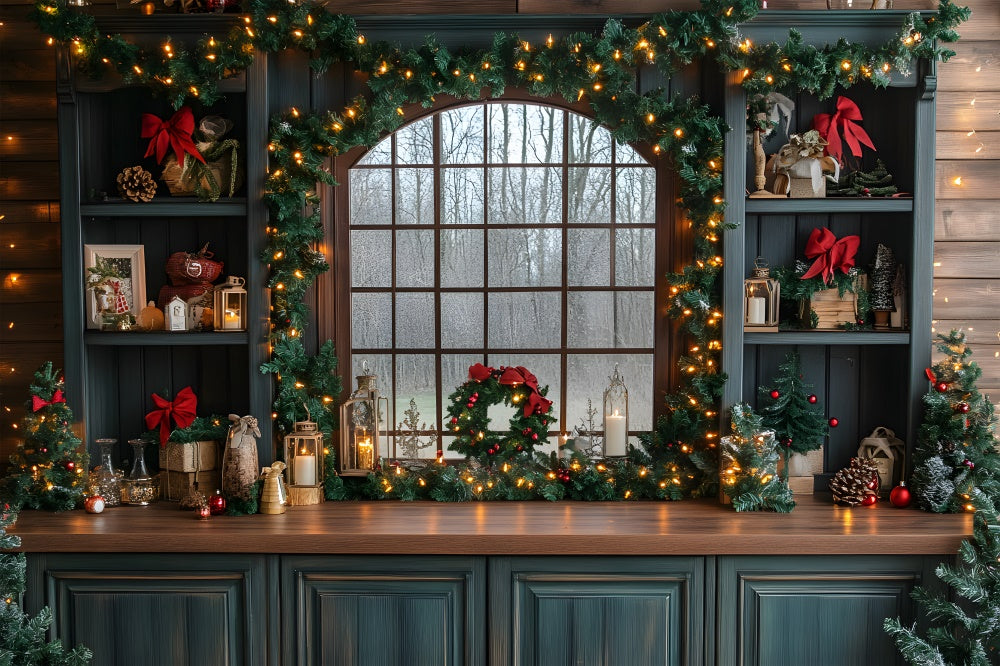 Christmas Kitchen Window String Lights Backdrop RR8-75