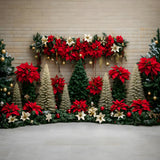 Christmas Trees Poinsettia Flowers Backdrop RR8-77