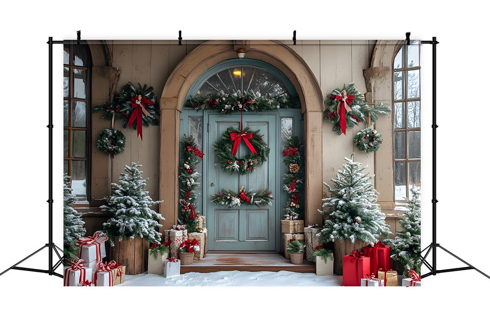 Christmas Trees Wreath House Door Backdrop RR8-79