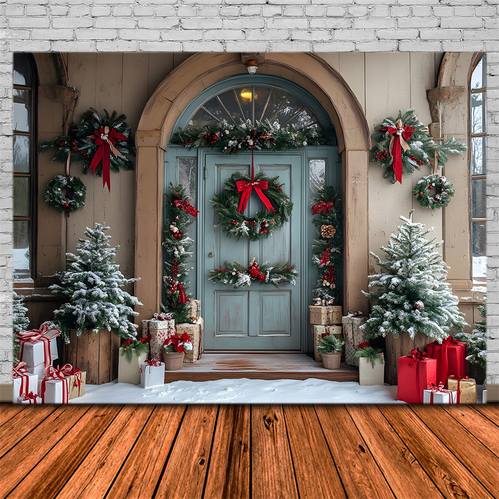 Christmas Trees Wreath House Door Backdrop RR8-79