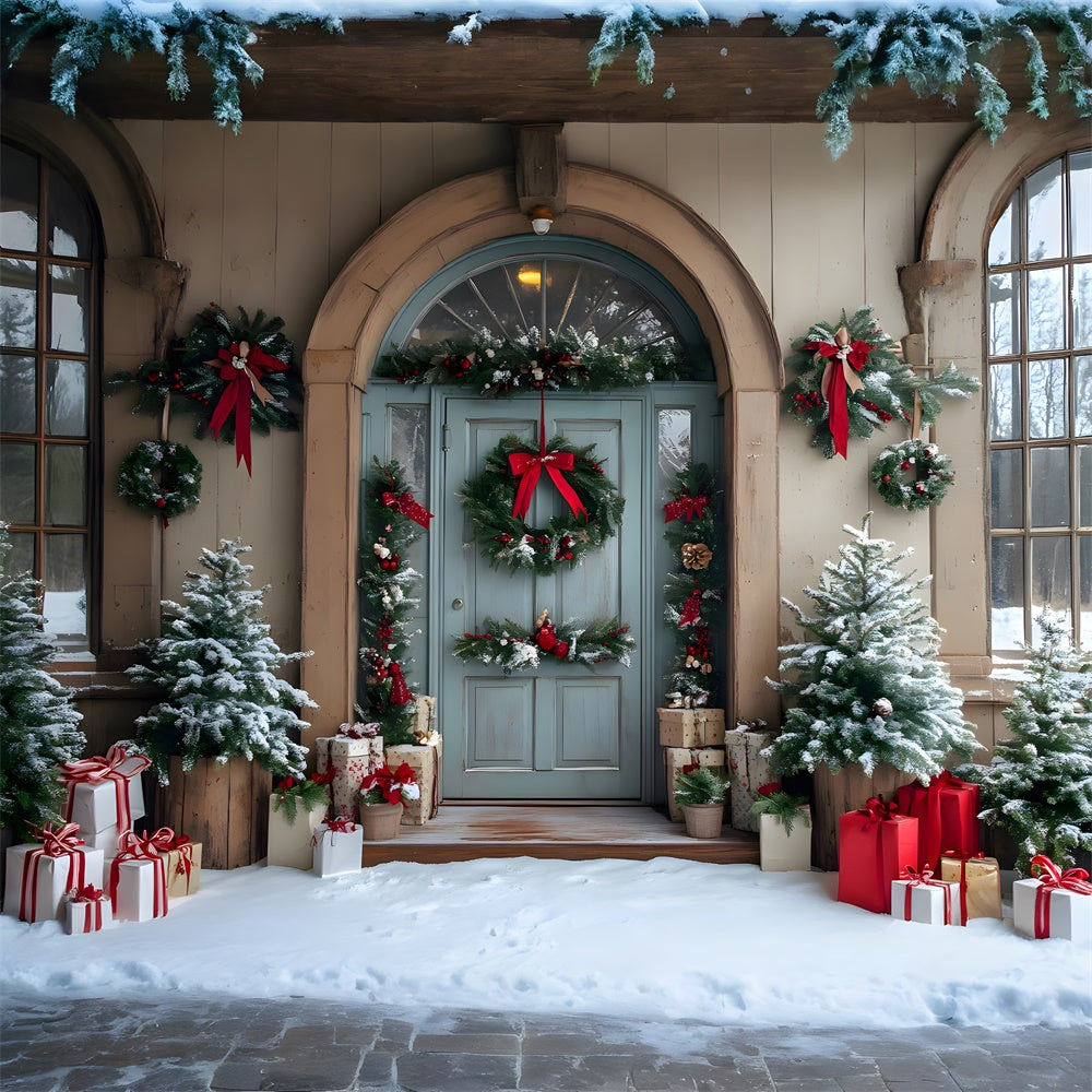 Christmas Trees Wreath House Door Backdrop RR8-79