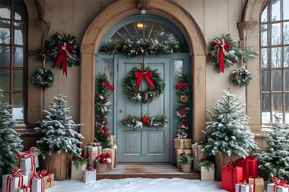 Christmas Trees Wreath House Door Backdrop RR8-79