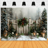 Winter Snow Christmas Trees Fence Backdrop RR8-8