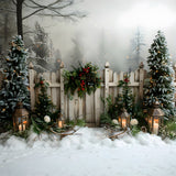 Winter Snow Christmas Trees Fence Backdrop RR8-8