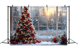 Christmas Tree Window Snow Forest Backdrop RR8-82