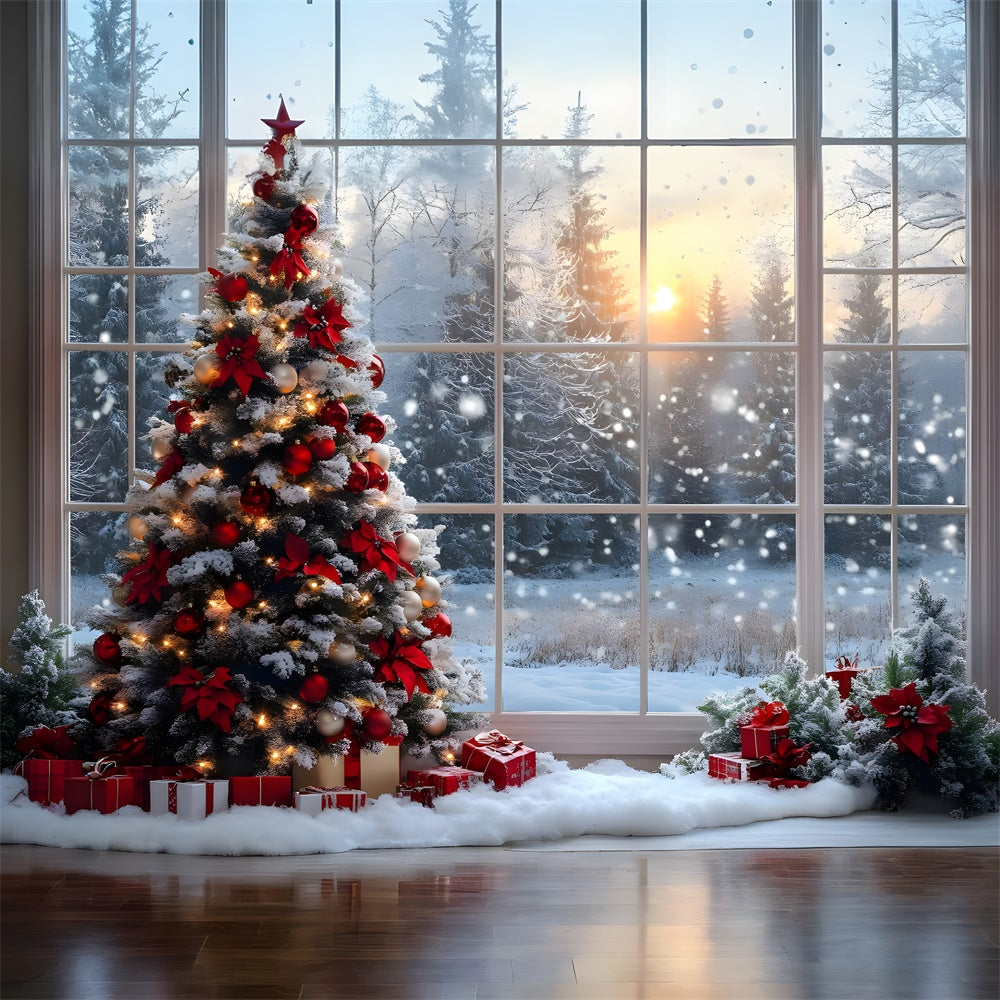 Christmas Tree Window Snow Forest Backdrop RR8-82