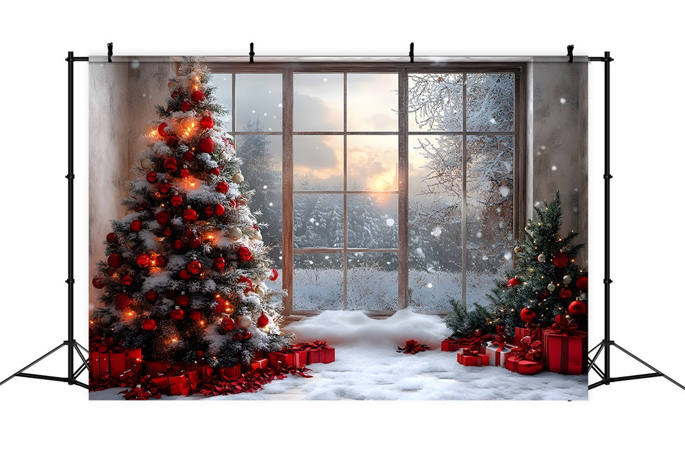 Christmas Window View Snowy Trees Backdrop RR8-83