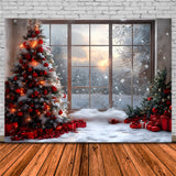 Christmas Window View Snowy Trees Backdrop RR8-83