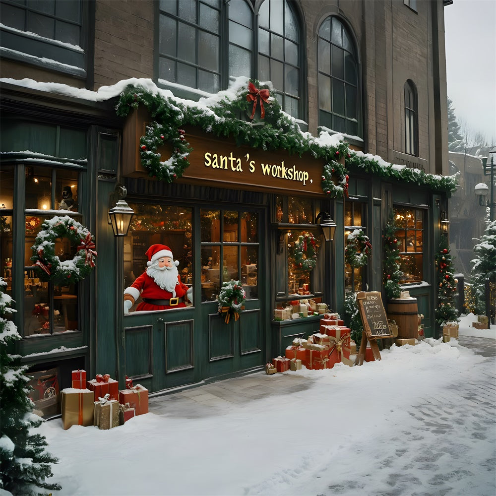 Christmas Santa’s Workshop Snow Backdrop RR8-84