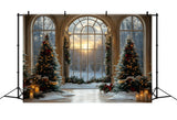 Christmas Trees Window Snowy Forest Backdrop RR8-90