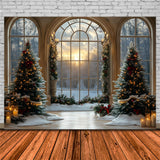 Christmas Trees Window Snowy Forest Backdrop RR8-90