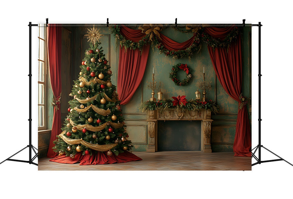 Christmas Tree Vintage Wall Curtain Backdrop RR8-92