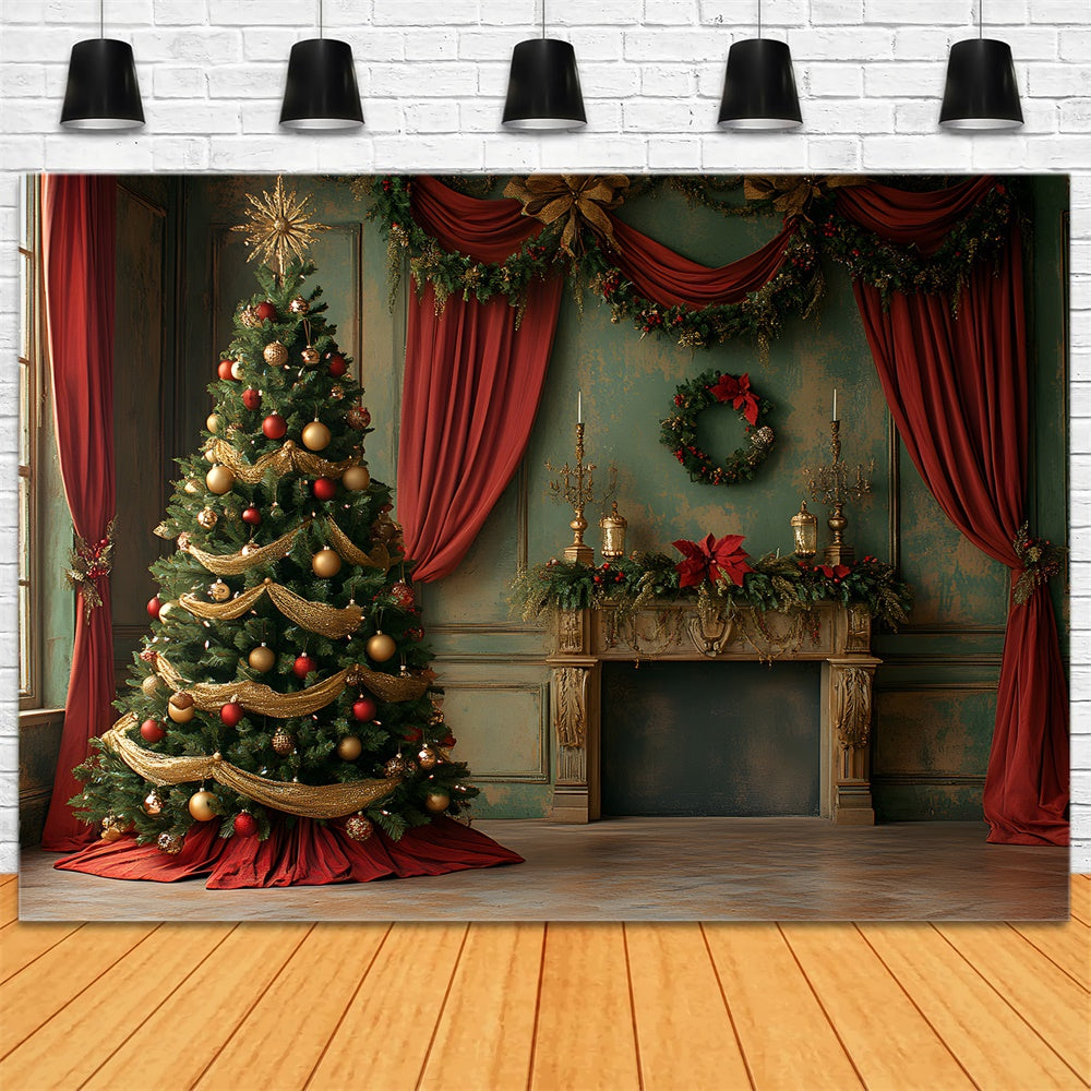 Christmas Tree Vintage Wall Curtain Backdrop RR8-92