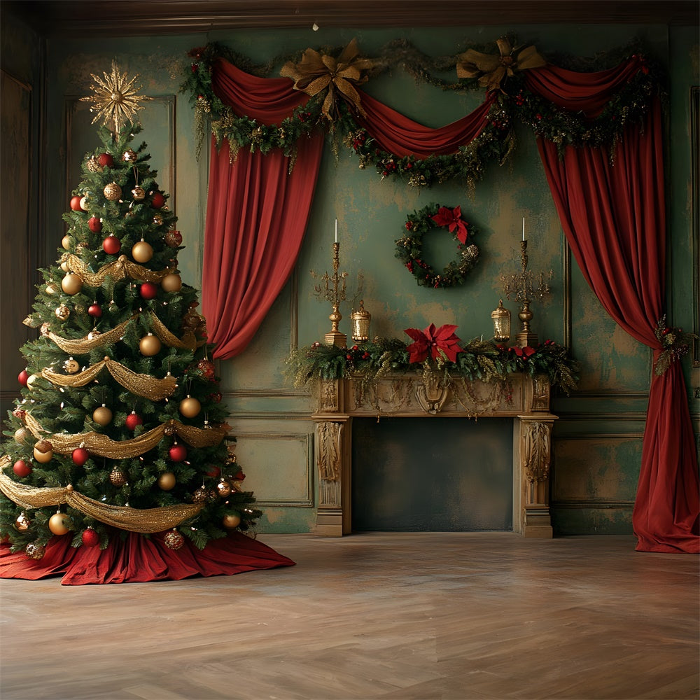 Christmas Tree Vintage Wall Curtain Backdrop RR8-92