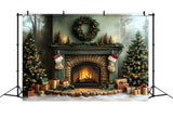 Christmas Fireplace Trees Wreath Backdrop RR8-96