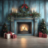 Christmas Blue Retro Wall Fireplace Backdrop RR8-97