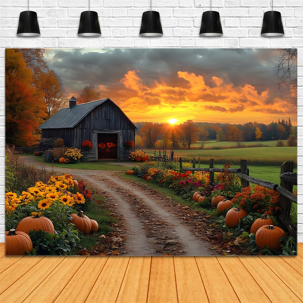 Autumn Country Road Pumpkin Sunset Backdrop RR9-1