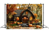 Autumn Forest Wood House Pumpkins Backdrop RR9-10