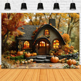 Autumn Forest Wood House Pumpkins Backdrop RR9-10