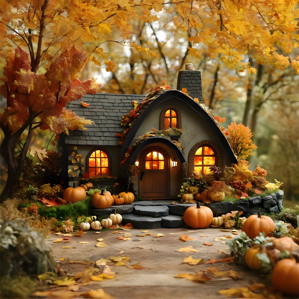 Autumn Forest Wood House Pumpkins Backdrop RR9-10