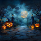 Halloween Spooky Moon Night Cemetery Gate Backdrop RR9-100