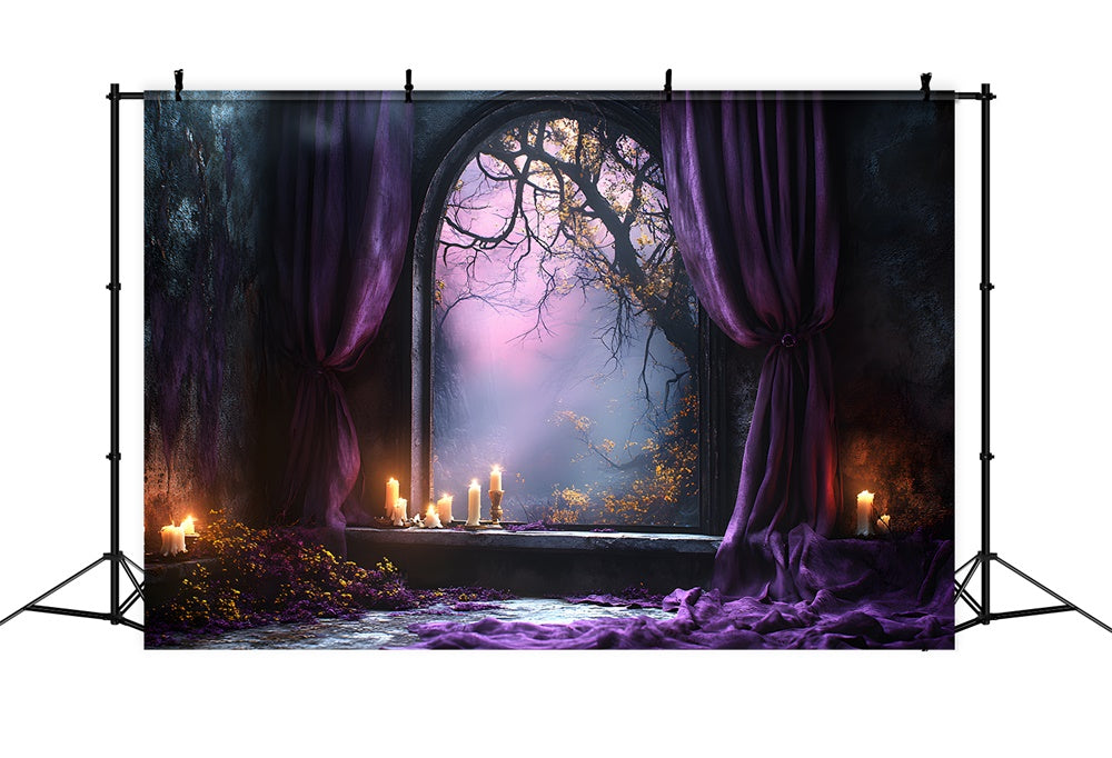 Halloween Forest Arch Door Purple Curtain Backdrop RR9-102