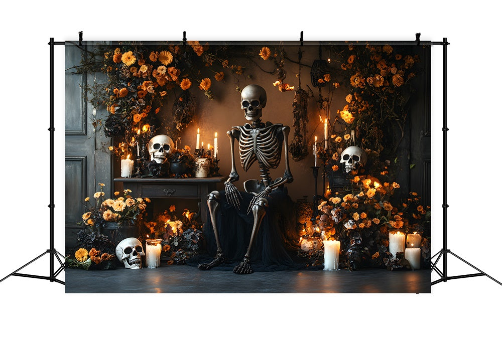 Spooky Halloween Skeleton Candles Flower Backdrop RR9-103