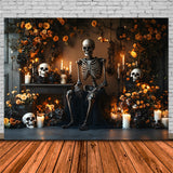 Spooky Halloween Skeleton Candles Flower Backdrop RR9-103