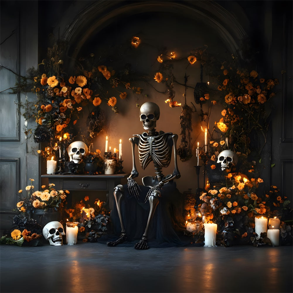 Spooky Halloween Skeleton Candles Flower Backdrop RR9-103