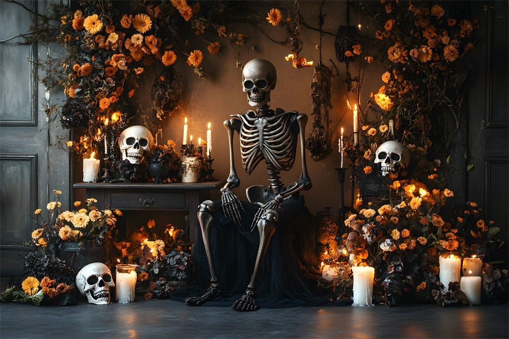 Spooky Halloween Skeleton Candles Flower Backdrop RR9-103