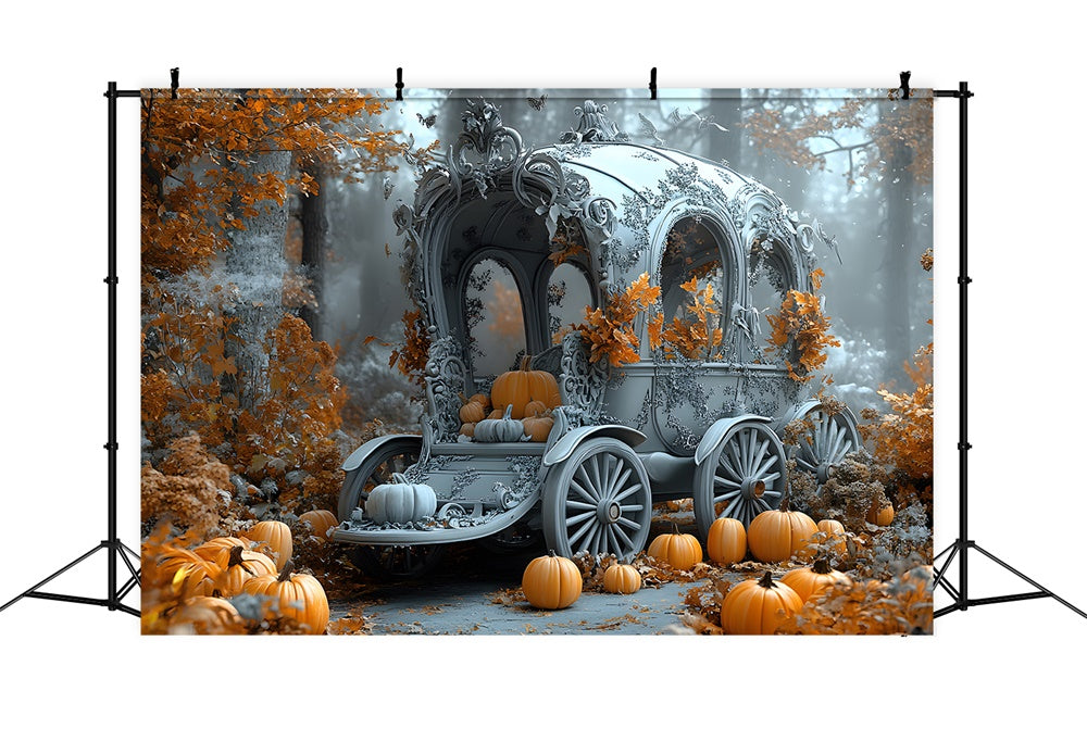 Halloween Silent Maple Forest Pumpkin Cart Backdrop RR9-104