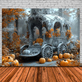 Halloween Silent Maple Forest Pumpkin Cart Backdrop RR9-104