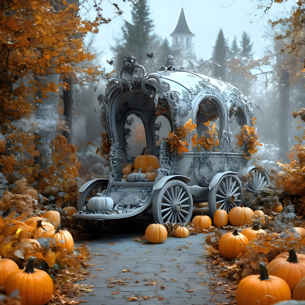 Halloween Silent Maple Forest Pumpkin Cart Backdrop RR9-104