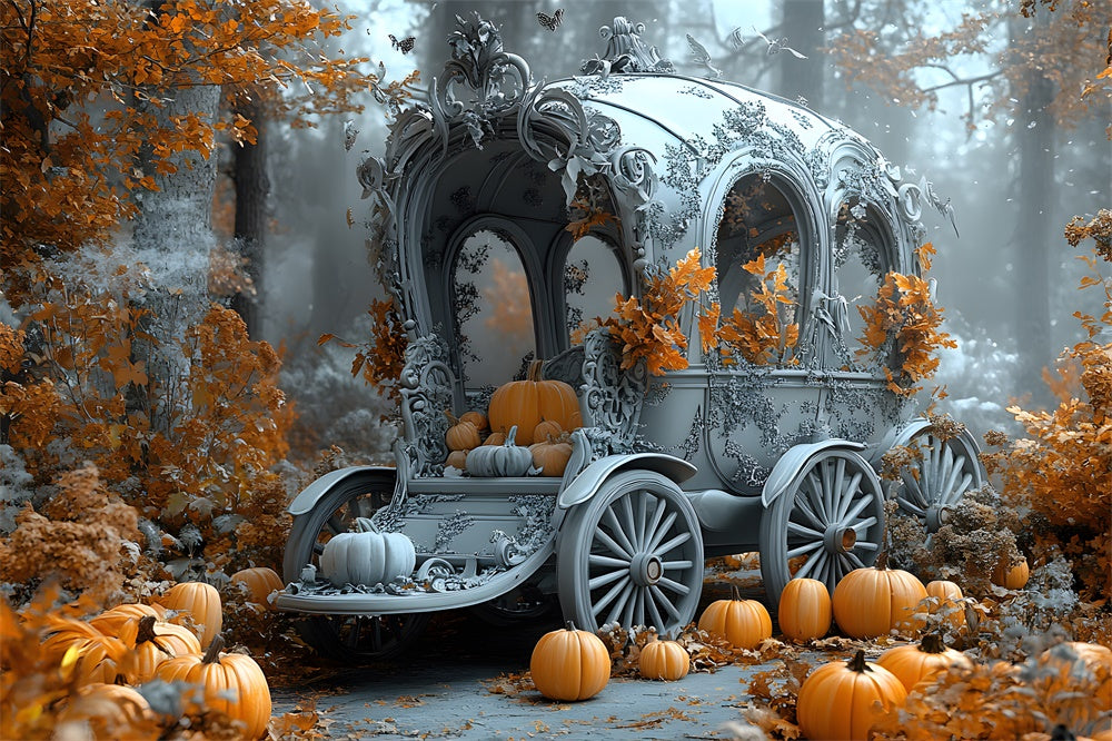 Halloween Silent Maple Forest Pumpkin Cart Backdrop RR9-104