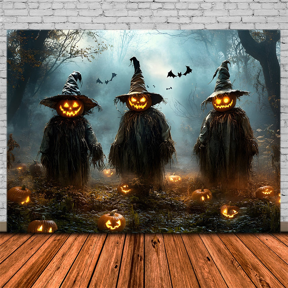 Halloween Scary Forest Pumpkin Scarecrow Backdrop RR9-105