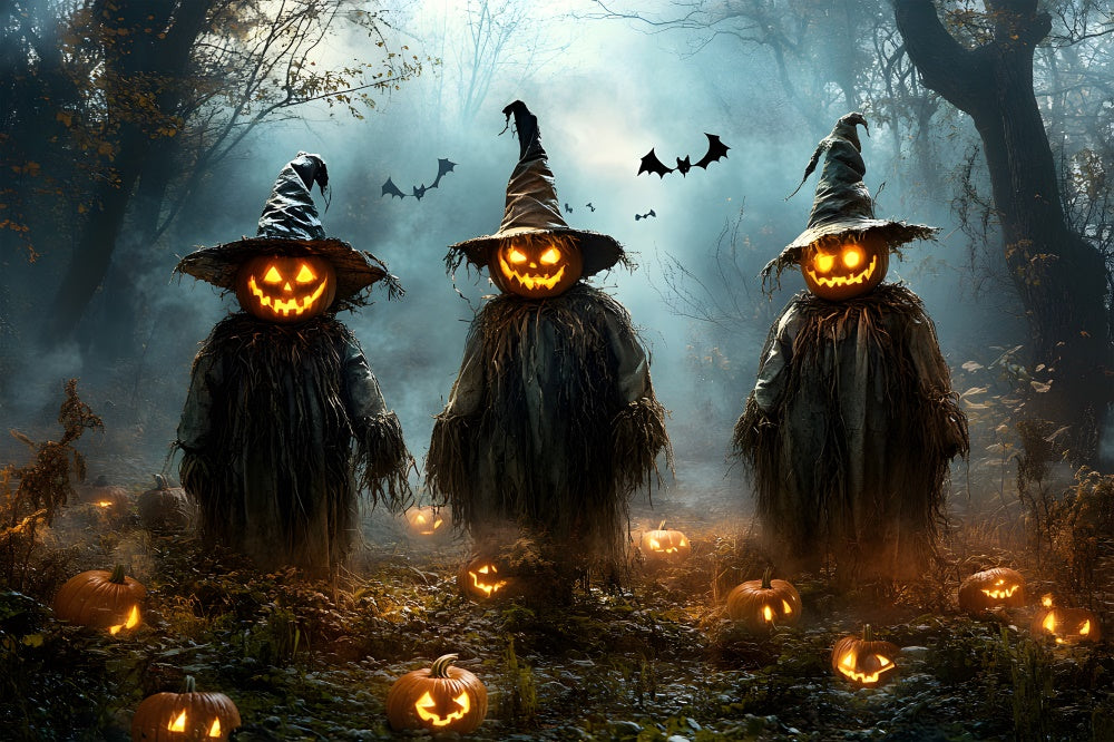 Halloween Scary Forest Pumpkin Scarecrow Backdrop RR9-105